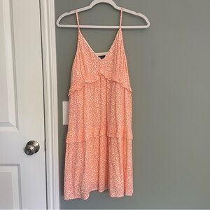 Express Ruffle Coral Animal Print Spagetti Strap Babydoll Mini Dress